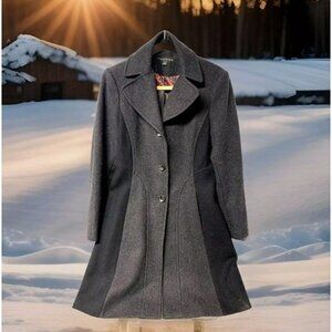 Preston & York Womens Wool Blend Dress Coat Size 6 Black & Charcoal knee…